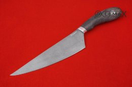 Нож Кухонный большой из Булатной стали, стабилизированная карельская берёза темно-коричневого цвета