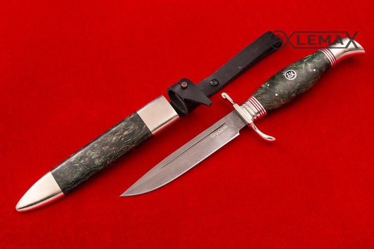  Chekist's knife (Bulat, Nickel silver, stabilized Karelian birch)