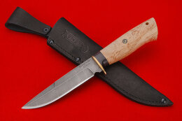 Knife Forester (Damascus, brass, Karelian birch) 
