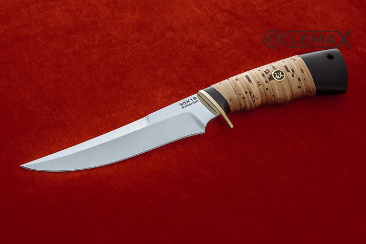 Нож Охотник Б из 95Х18, береста, чёрный граб