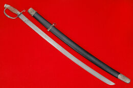 Большой нож с эфесом ( сталь 65Г,латунь,деревянные ножны ,кожа) 