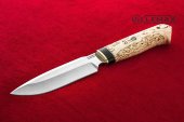 Нож Хищник изготовлен из высококачественной стали Х12МФ, карельская берёза
