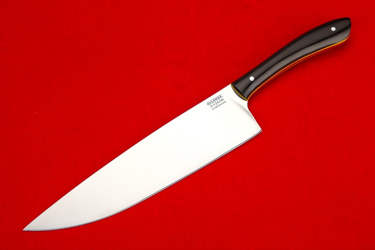 Нож кухонный большой 2 из х12мф,желтая фибра, черный граб.