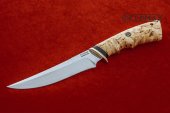 Нож Охотник  изготовлен из высококачественной стали Х12МФ, карельская берёза