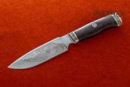 Knife Predator (Bulat, deep etching, Nickel silver, stabilized Karelian birch)
