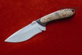 Нож Лиса цельнометаллический изготовлен из высококачественной стали Х12МФ, карельская берёза, чёрный граб.