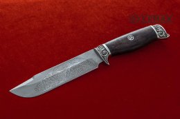 Messer Kämpfer (Bulat, tief ätzen, Neusilber, stabilisierte karelische Birke)