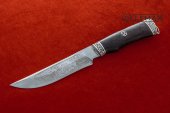 Нож Тайга из булатной стали, глубокое травление, мельхиор, рукоять стабилизированная карельская берёза.