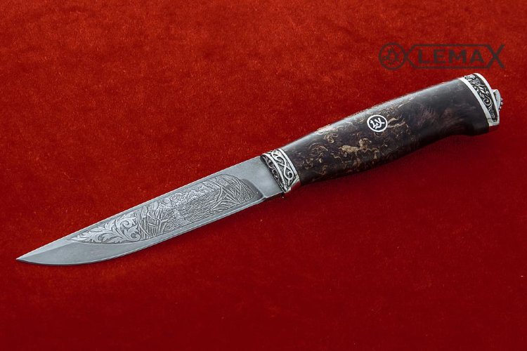 Finnish knife (Bulat, deep etching, Nickel silver, stabilized Karelian birch)