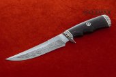 Нож охотник 1 (клинок изготовлен из булатной стали, глубокое травление, мельхиор, рукоять стабилизированная карельская берёза)