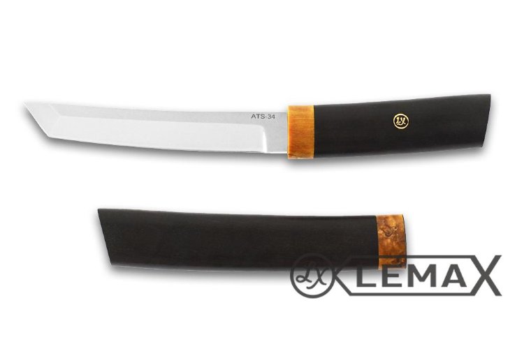 Нож Танто (ATS-34, стабилизированная карельская берёза)