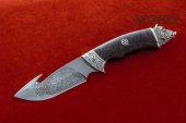 Нож Скиннер с крюком (клинок изготовлен из булатной стали, глубокое травление, мельхиор, рукоять стабилизированная карельская берёза)