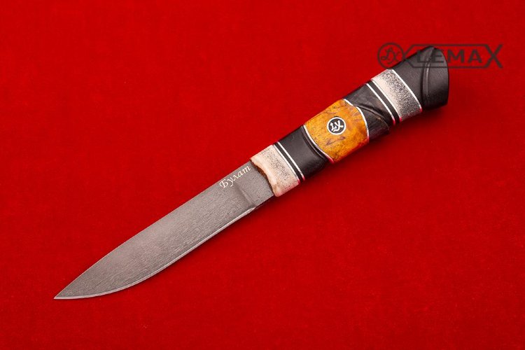 Нож Фин - 2 (Булат, кость, стабилизированная карельская берёза, черный граб)