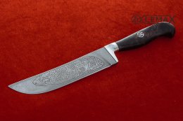 Usbekisches Messer (Bulat, tiefes ätzen, stabilisierte karelische Birke)