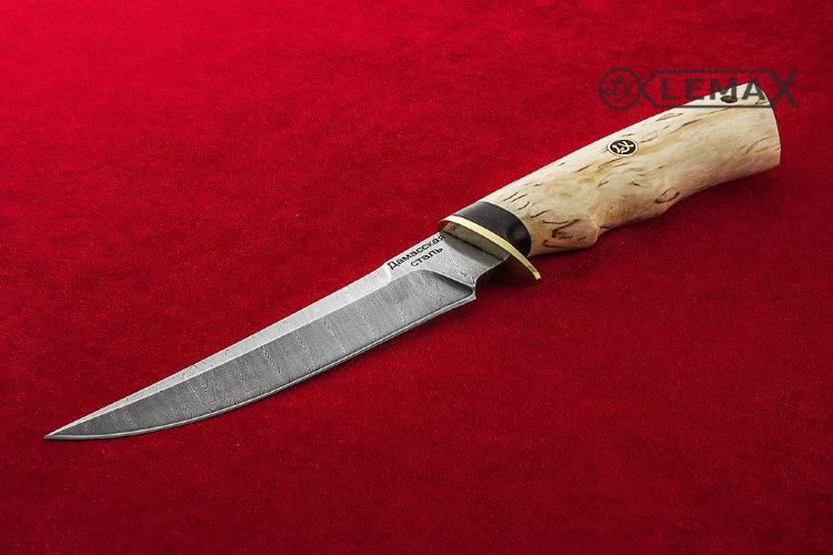 Нож Охотник Д дамаск, карельская берёза.