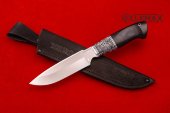 Нож Хищник изготовлен из высококачественной стали 110Х18МШД, акрил, рукоять чёрный граб