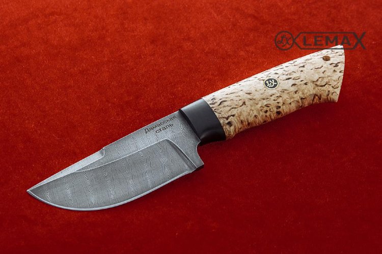 Нож Шкуросъёмный дамаск, карельская берёза.