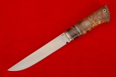 Нож Стик (S 390, зуб мамонта в акриле, нейзильбер, стабил. кап клёна, мозаичный пин)