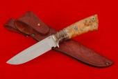 Нож Стрим (клинок из порошковой стали  S 390, зуб мамонта в акриле, нейзильбер, кап клёна,мозаичный пин)