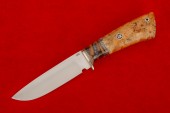 Нож Стрим (порошковая сталь  S 390, зуб мамонта в акриле, рукоять нейзильбер, кап клёна,мозаичный пин)