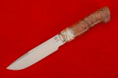 Нож Турист (клинок из S 390,зуб мамонта в акриле, нейзильбер, стабилизированная карельская береза, мозаичный пин)