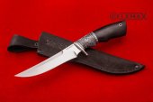 Нож Охотник изготовлен из высококачественной стали 110Х18МШД, акрил, рукоять чёрный граб