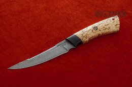 Нож Рыбак  2 дамаск, карельская берёза.