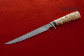 Нож Филейный большой изготовлен из высококачественной стали дамаск, рукоять дерево карельская берёза