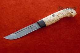 Нож Рыбак из дамаск, карельская берёза.