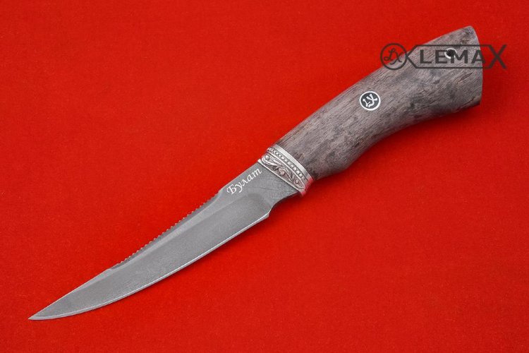 Нож Рыбак - 2 (тигельный сплав, мельхиор, стабилизированная карельская берёза)