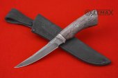 Нож Рыбак 2 изготовлен из булатной стали, мельхиор, стабилизированная карельская берёза.