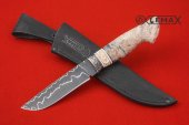 Нож Сталкер (сталь ламинат, мельхиор, рукоять резная кость, стабилизированный корень клёна)