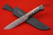 Нож Урал (клинок из ламината дамаск, мельхиор, рукоять стабилизированная карельская берёза, акрил)