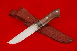 Нож Сталкер (сталь М 398 , мамонт, нейзильбер, стабилизированная карельская береза, мозаичный пин)