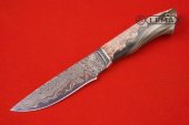 Нож Тундра (ламинированный дамаск, мельхиор, стабилизированная карельская береза, акрил)
