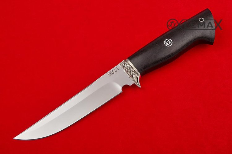 Нож Белка(95х18 кованная,притин мельхиор литье,черный граб)