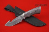 Нож Скиннер с крюком (клинок из булатной стали, мельхиор, рукоять стабилизированная карельская берёза)