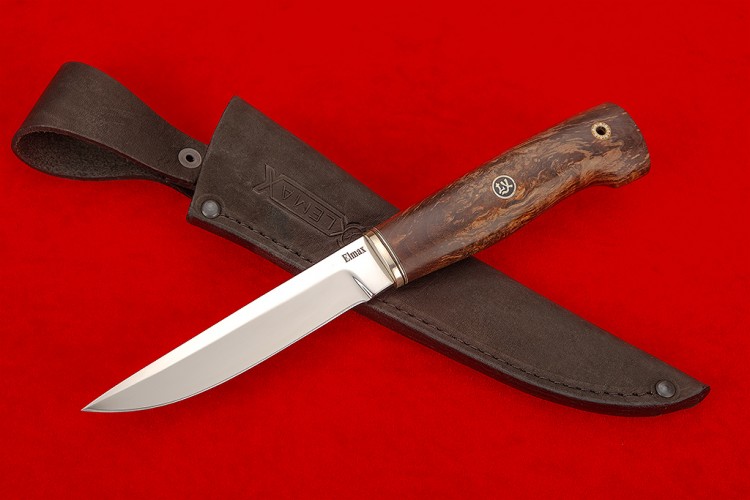 Нож Скандинавский из Elmax, нейзильбер, стабилизированная карельская береза, мозаичный пин.