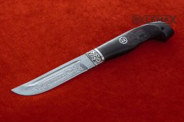 Fischer Messer (Bulat, tief ätzen, Neusilber, stabilisierte karelische Birke)