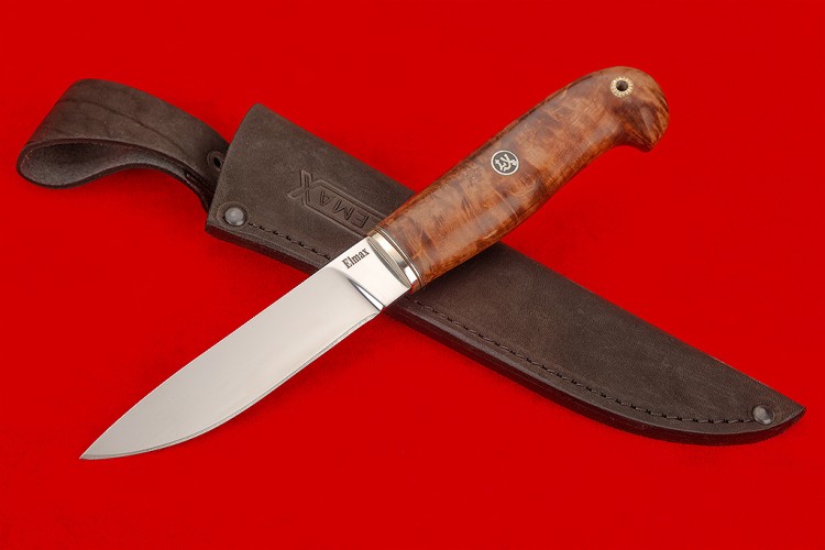 Нож  "Скандинавский"- 2 (сталь Элмакс, нейзильбер, стабилизированная карельская береза, мозаичный пин)