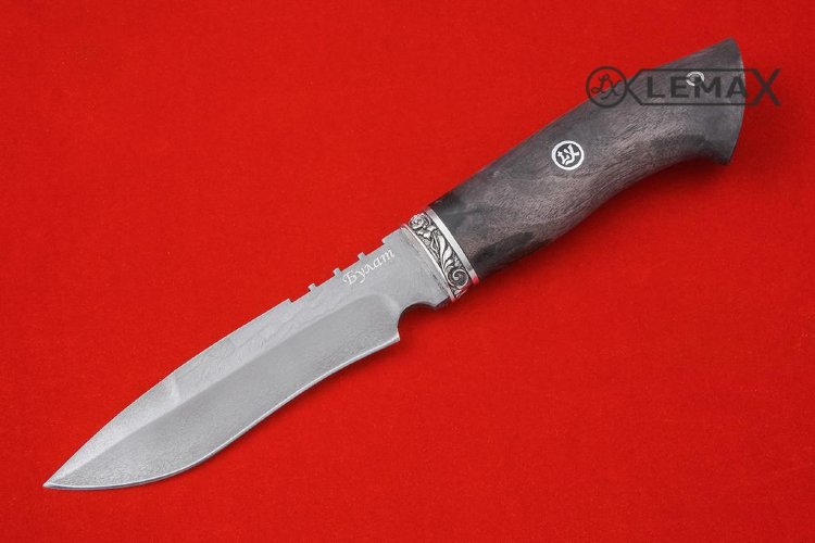 Нож Сибирь из булата, стабилизированная карельская берёза, мельхиор.