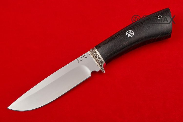 Нож Стрим (95х18 кованная, литье мельхиор, черный граб)