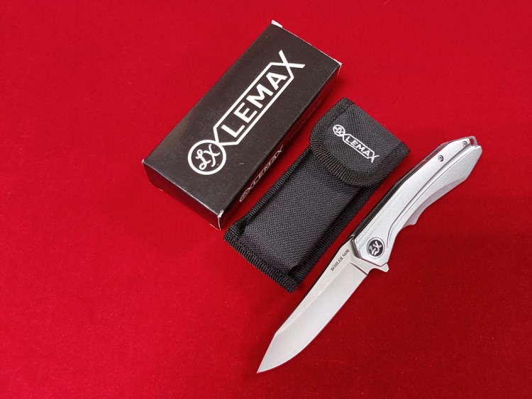 Нож складной Лемакс-1 (сталь N-690, флиппер, корпус-нержавейка, плашки дюраль, подшипник)