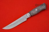 Нож Тайга изготовлен из высококачественной стали булат, мельхиор, рукоять стабилизированная карельская берёза.