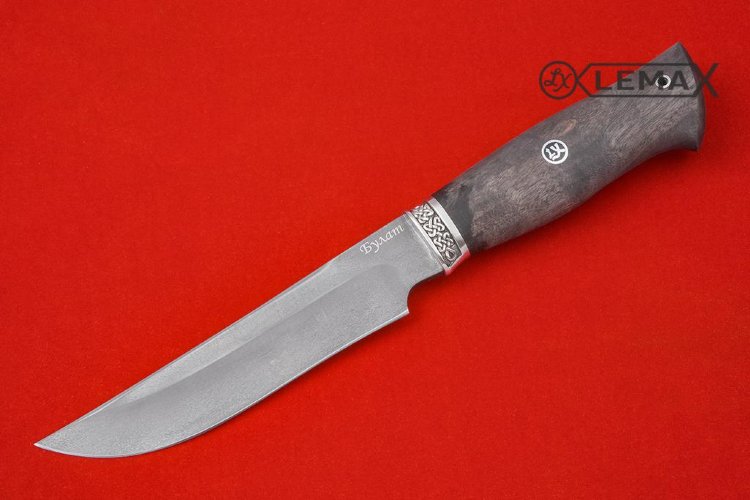 Нож Тайга из булата, мельхиор, стабилизированная карельская берёза.