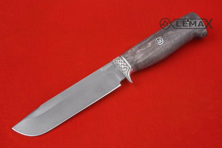 Нож Боец из булатной стали, мельхиор, стабилизированная карельская берёза.