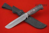 Нож Боец изготовлен из высококачественной булатной стали, мельхиор, стабилизированная карельская берёза.