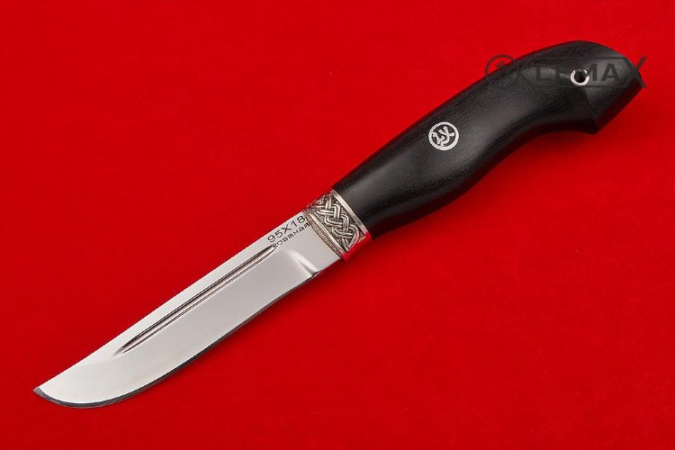 Нож Рыбак (95Х18, литье мельхиор, чёрный граб)