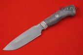 Нож Хищник изготовлен из высококачественной булатной стали, мельхиор, рукоять стабилизированная карельская берёза.