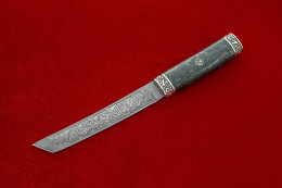 Нож Танто (Булат,мельхиор,стабилизированная карельская береза,глубокое травление)